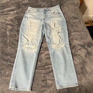 American Eagle Outfitters Light Blue Ripped Straight Leg Jeans